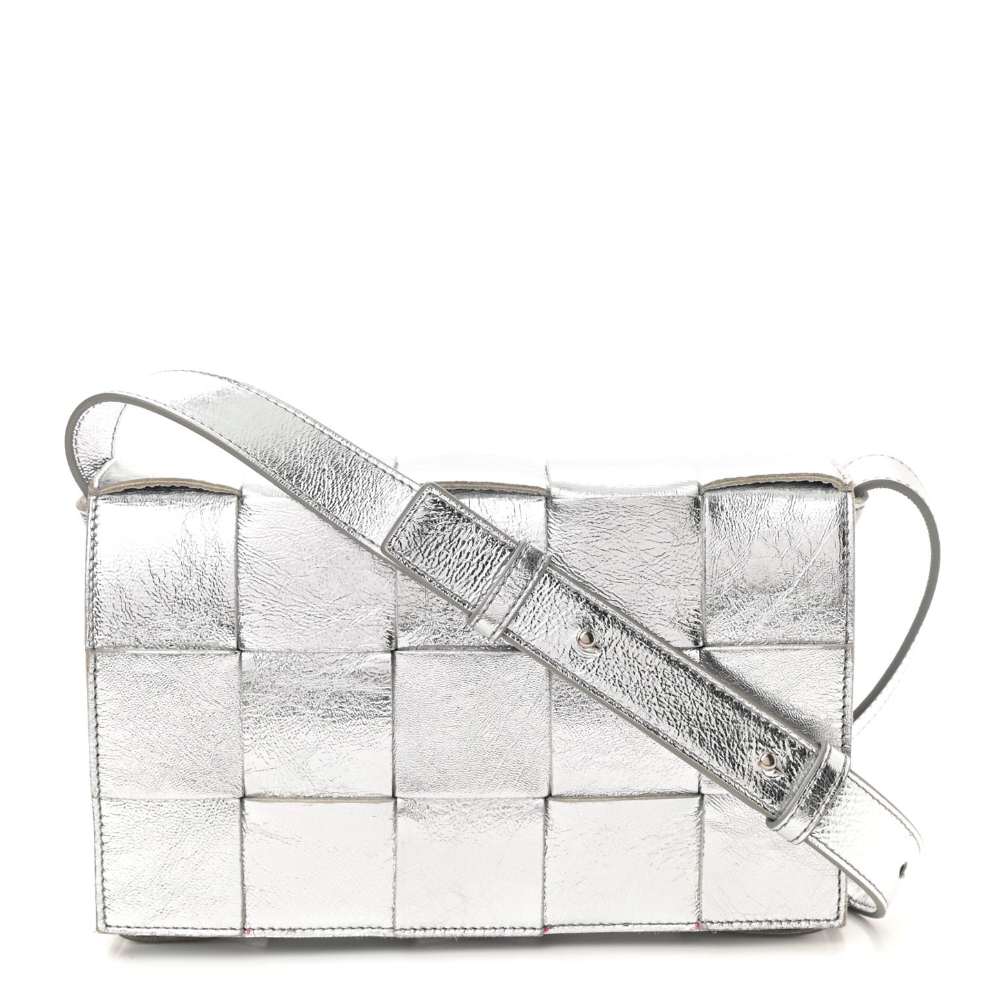 Metallic Lambskin Maxi Intrecciato Cassette Crossbody Bag Silver