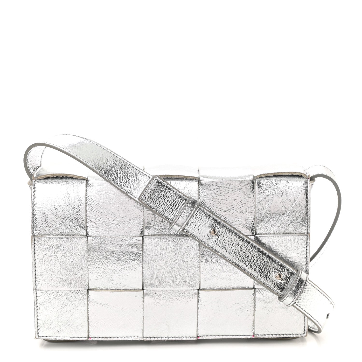 Bottega Veneta Metallic Lambskin Maxi Intrecciato Cassette Crossbody Bag Silver 1 of 8