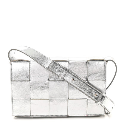 Bottega Veneta Metallic Lambskin Maxi Intrecciato Cassette Crossbody Bag Silver 1 of 8