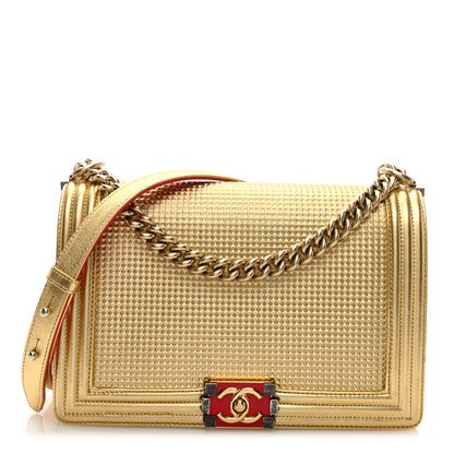 Chanel Metallic Lambskin Embossed Large Boy Cube Flap Gold 1 of 9