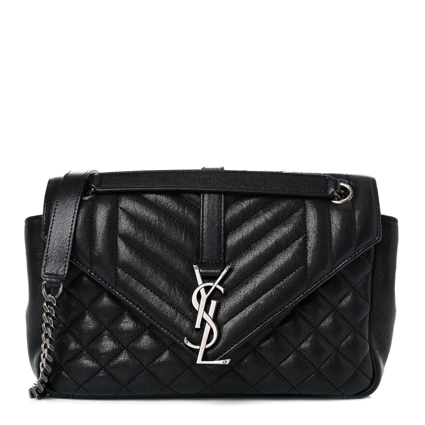 Sheepskin Tri-Quilt Monogram Medium College Bag Black