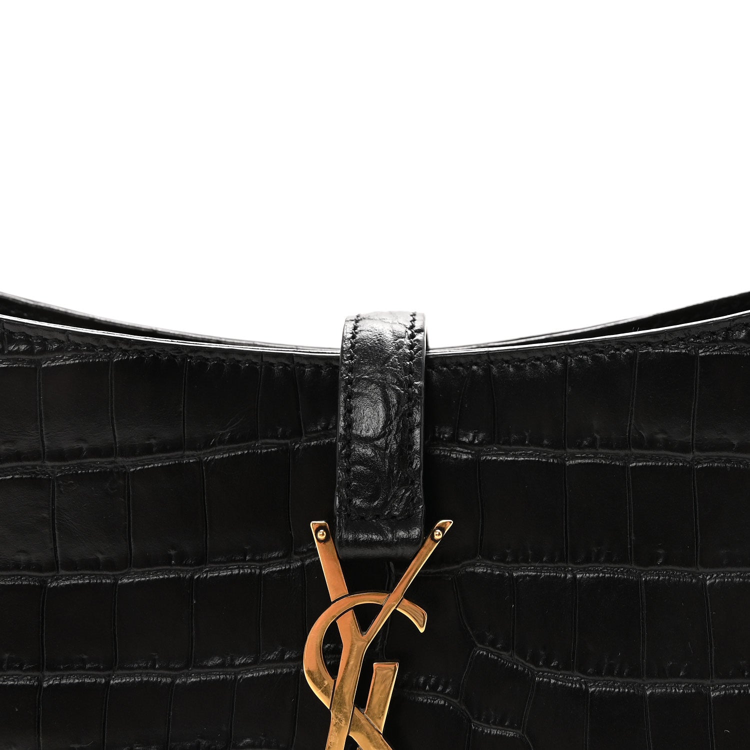 Saint Laurent Calfskin Crocodile Embossed LE 5 A 7 Hobo Black 7 of 9