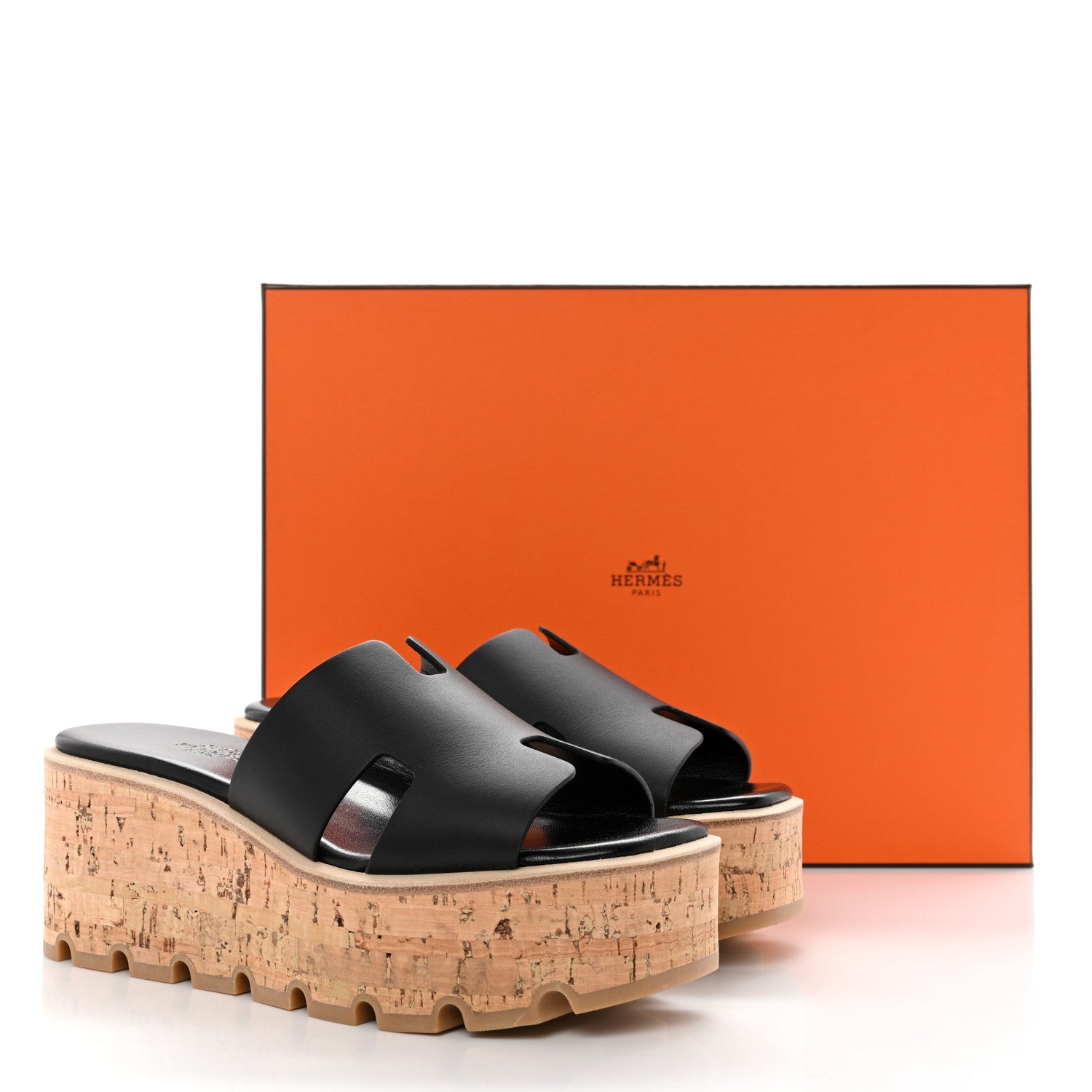 Hermes Calfskin Cork Eze 30 Sandals 36 Black 9 of 9