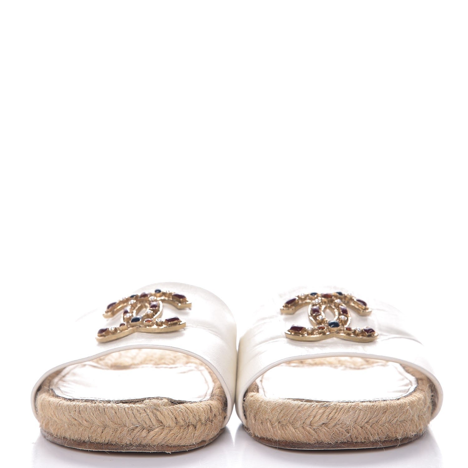 Chanel Calfskin Gripoix CC Espadrille Sandals 37.5 White 2 of 11