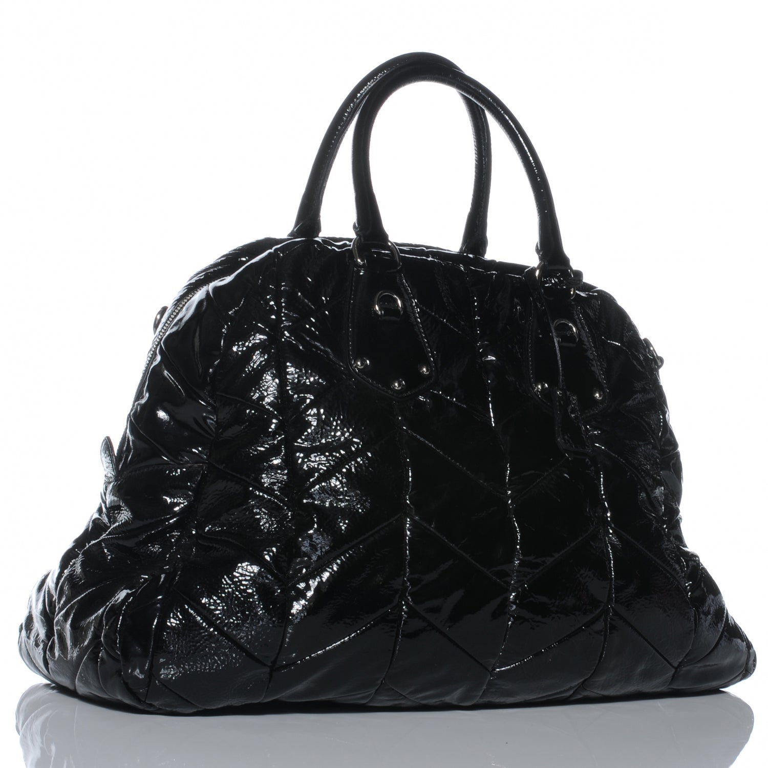 Prada Vernice Chevron Dome Satchel Black 3 of 8