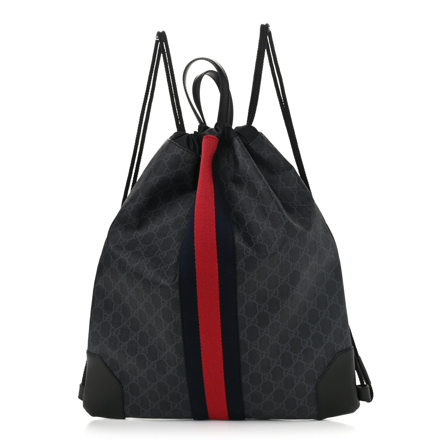 Soft GG Supreme Monogram Appia Calfskin Web Drawstring Backpack Black