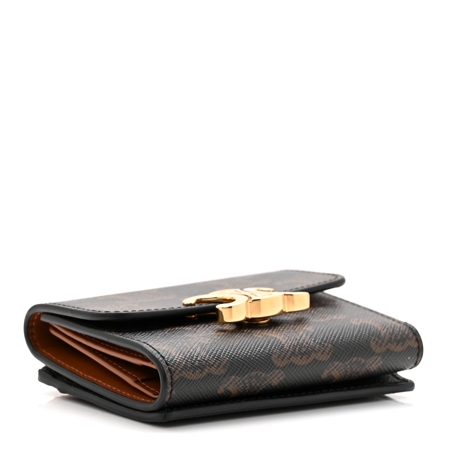 Celine Canvas Triomphe Compact Triomphe Wallet With Coin Purse Tan 4 of 9