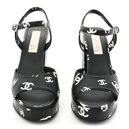 Chanel Printed Lambskin CC Platform Sandals 38 Black White 2 of 15