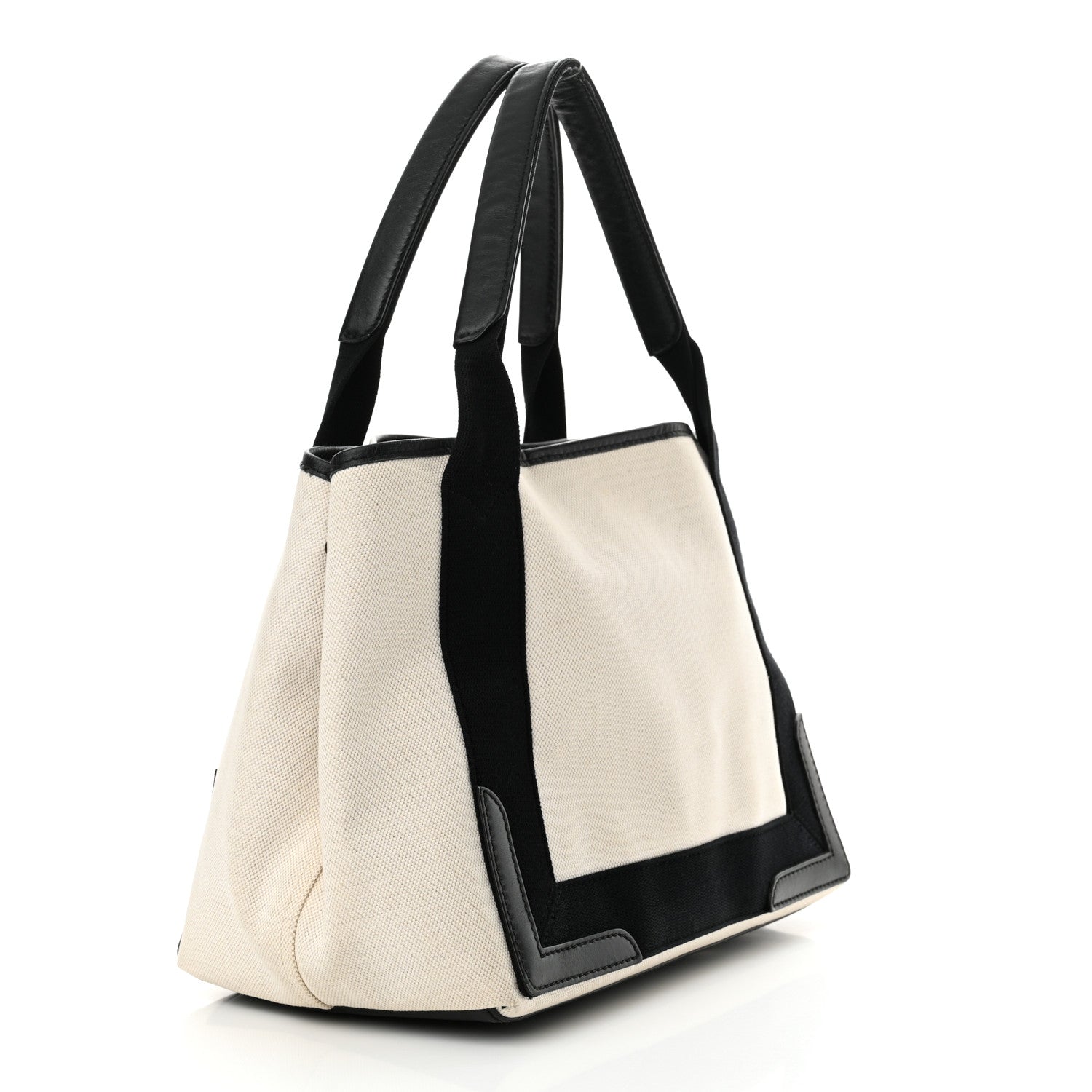 Balenciaga Cotton Canvas Satin Calfskin S Navy Cabas Natural Black 4 of 14