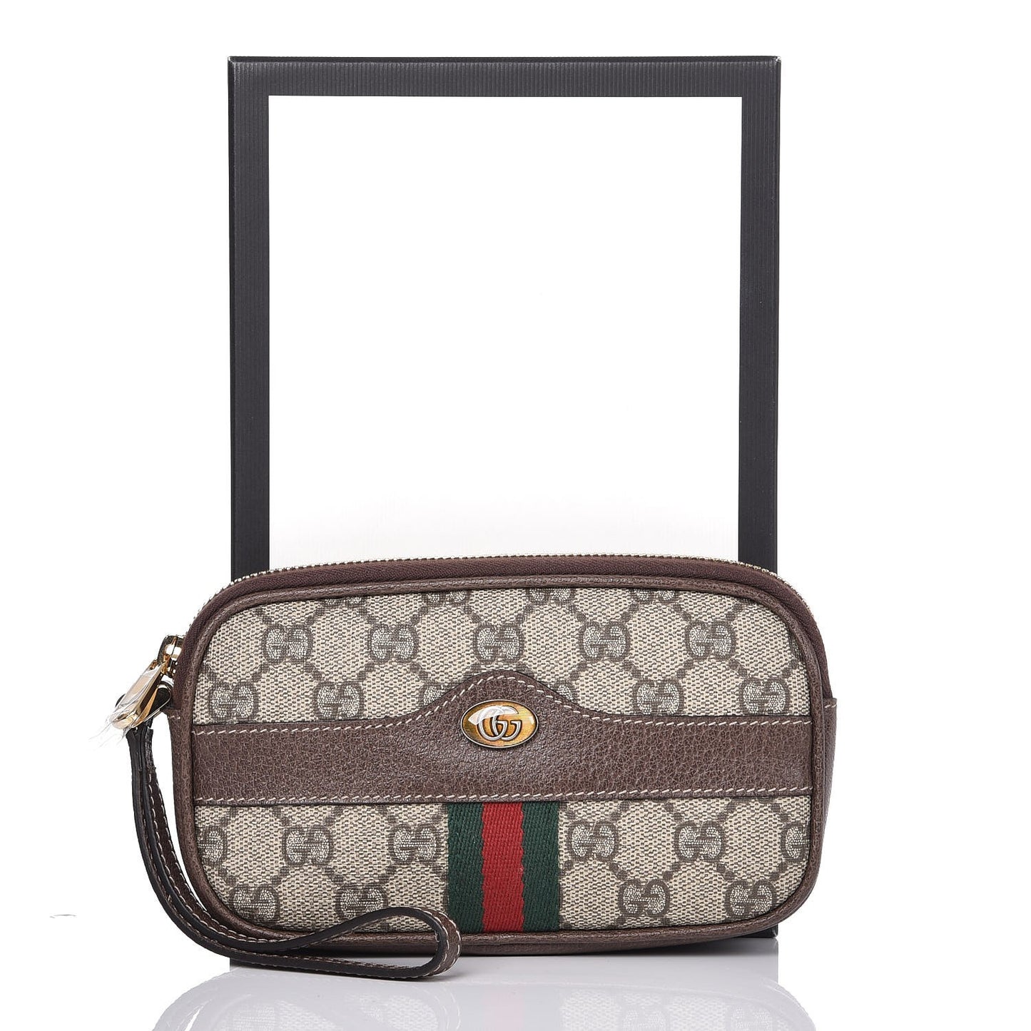 GG Supreme Monogram Ophidia Phone Case Wristlet Brown