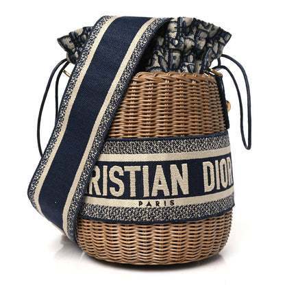 Christian Dior Wicker Oblique Drawstring Bucket Bag Blue 1 of 10