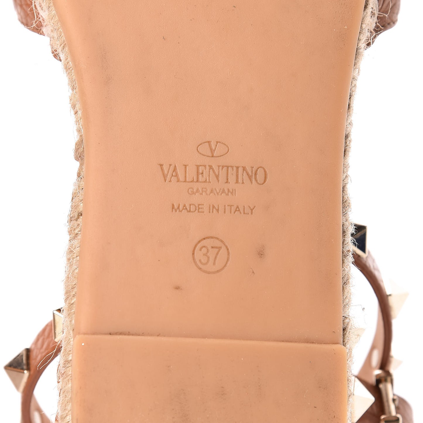 Grained Calfskin Rockstud Ankle Wrap Espadrille Flats 37 Cognac