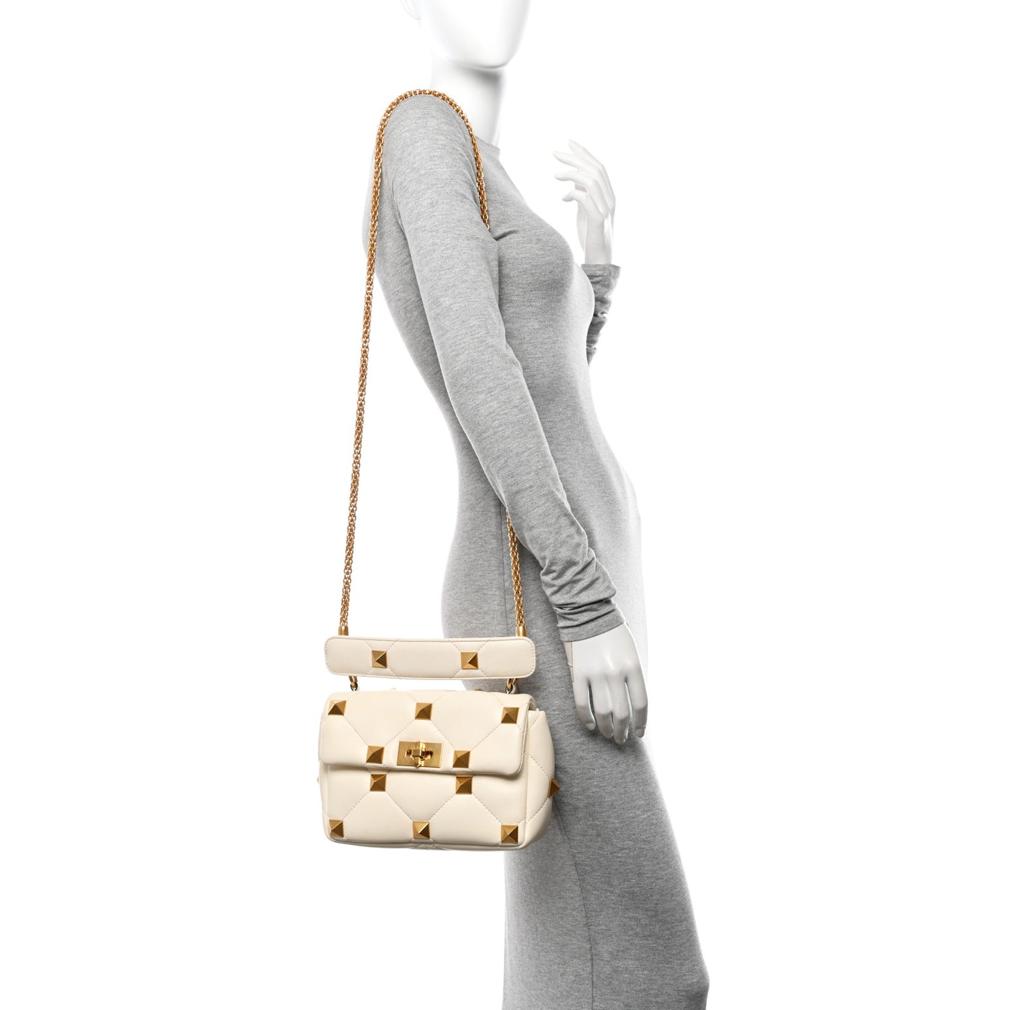 Nappa Medium Roman Stud Shoulder Bag Ivory