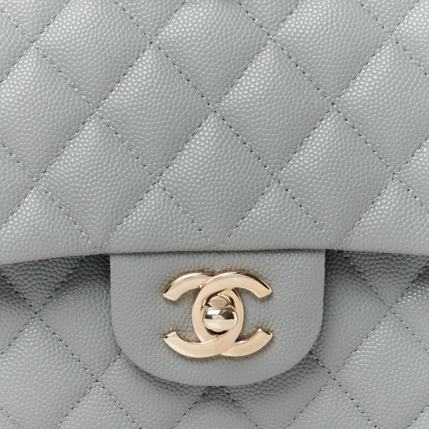Caviar Quilted Medium Double Flap Grey