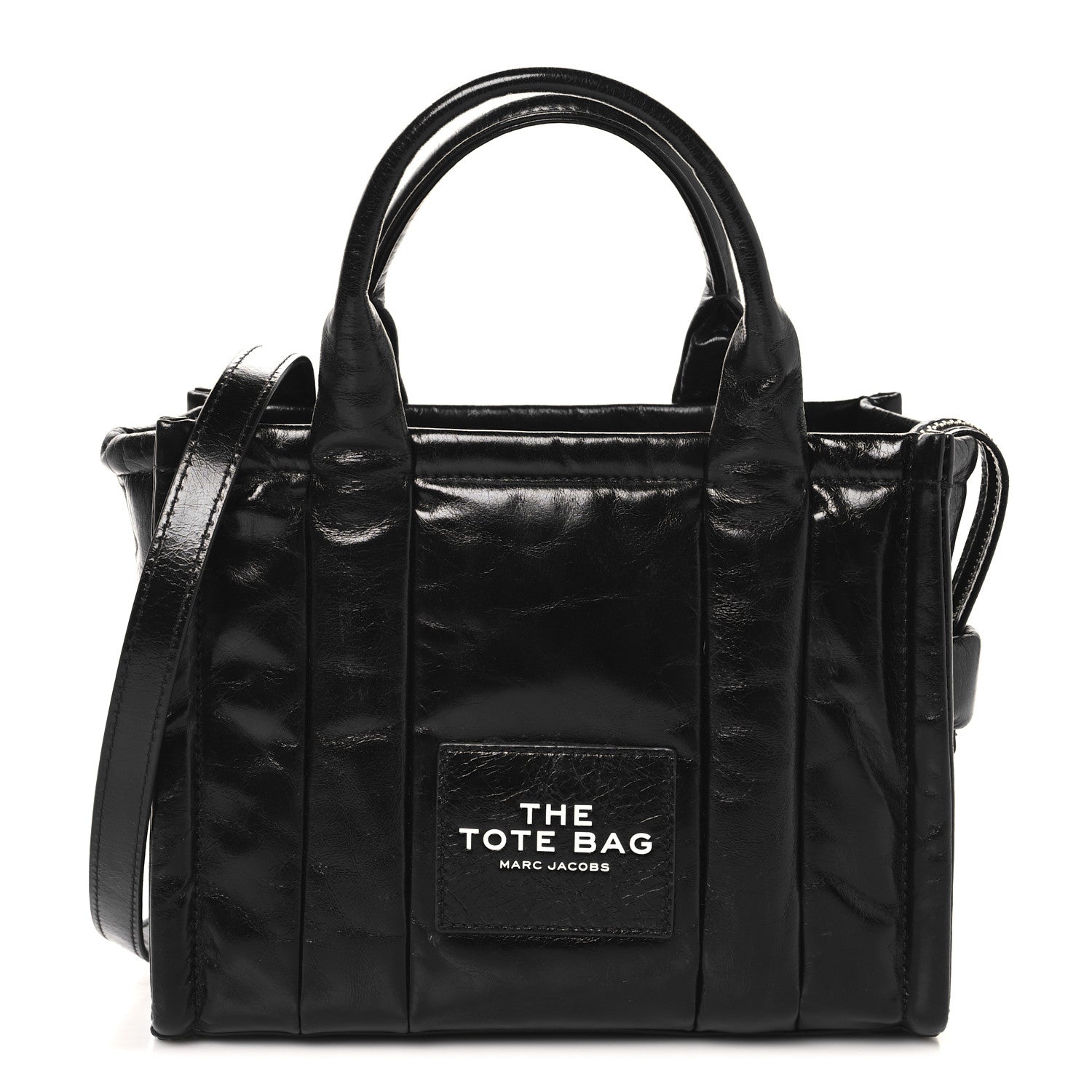 Marc Jacobs Shiny Crinkled Calfskin Small The Tote Bag Black 1 of 10