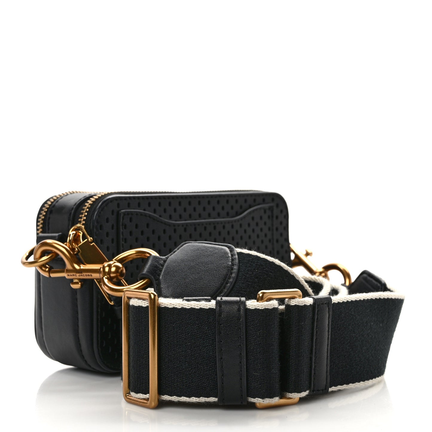 Perforated Calfskin Small Snapshot Camera Bag Black