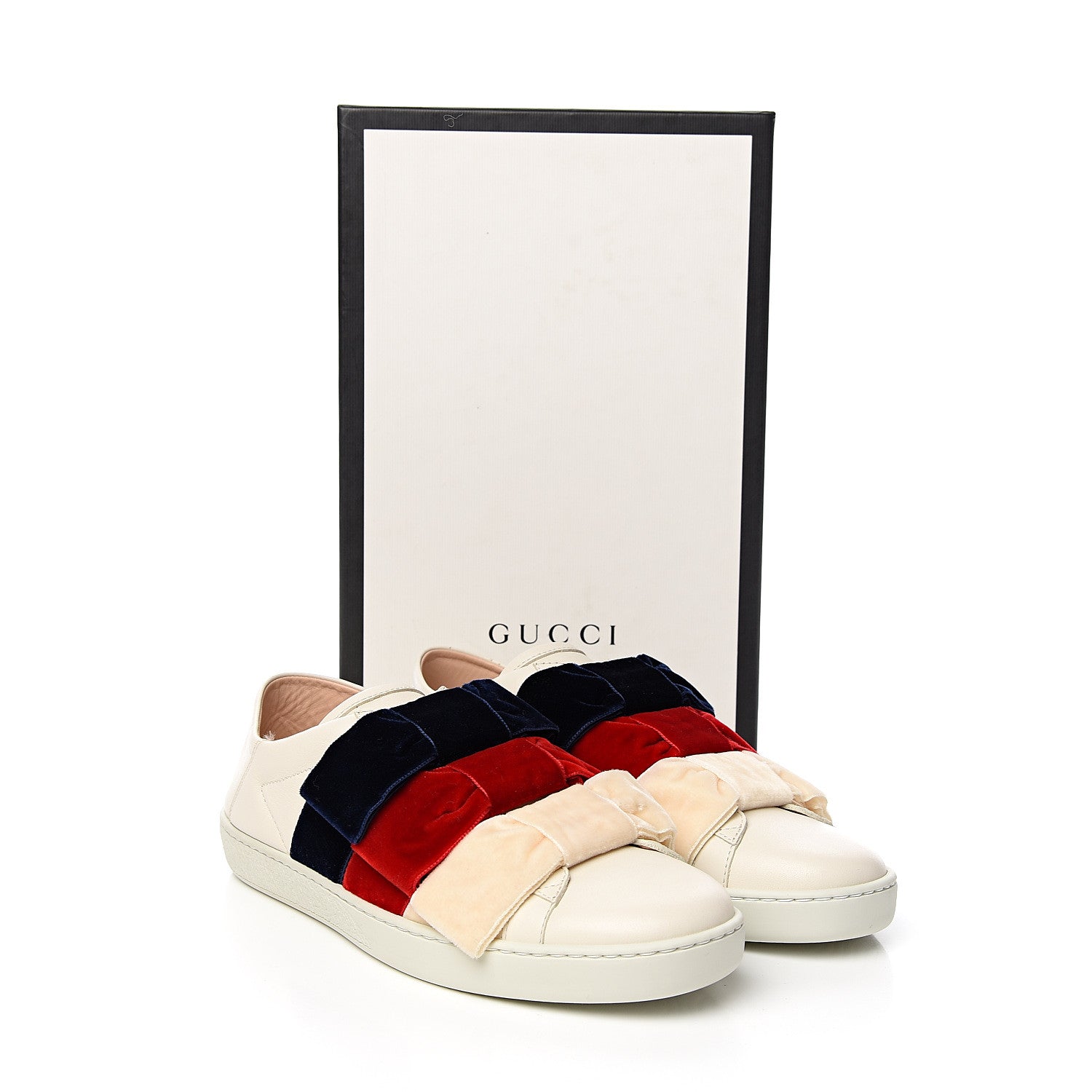 Gucci Calfskin Womens Velvet Bow Ace Sneakers 37.5 White 9 of 9