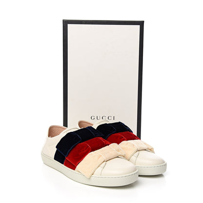 Gucci Calfskin Womens Velvet Bow Ace Sneakers 37.5 White 9 of 9