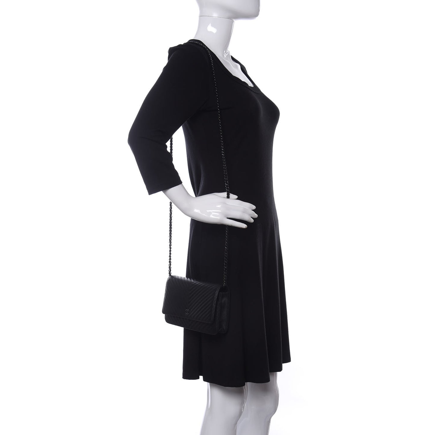 Lambskin Chevron Quilted Wallet On Chain WOC So Black