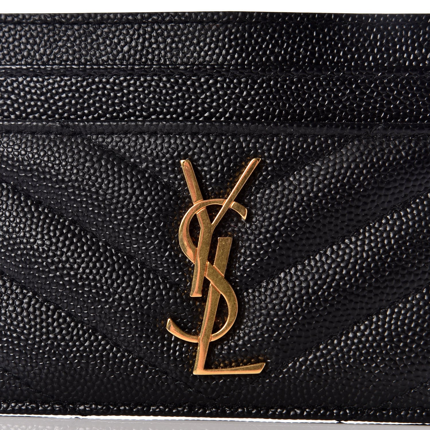 Saint Laurent Grain De Poudre Matelasse Chevron Monogram Credit Card Case Black 8 of 9