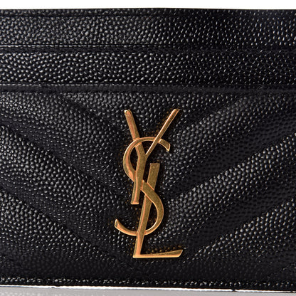 Saint Laurent Grain De Poudre Matelasse Chevron Monogram Credit Card Case Black 8 of 9