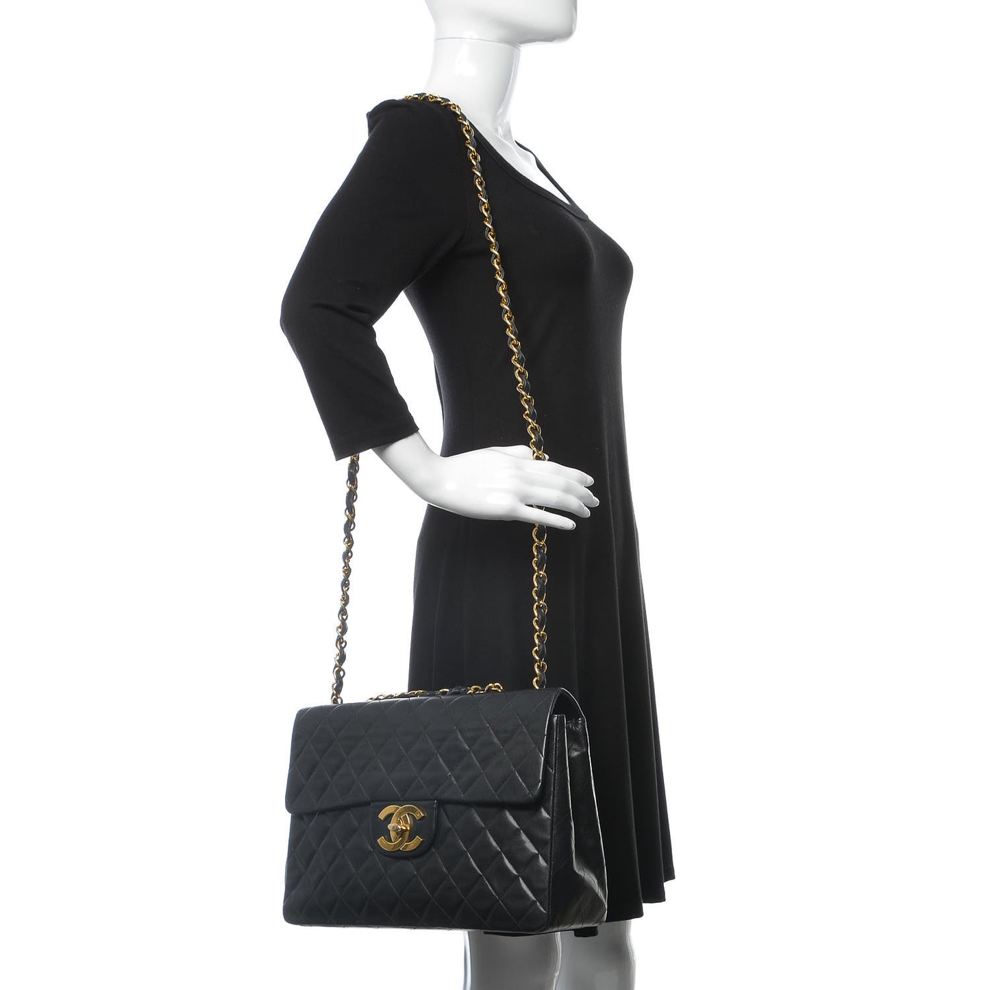 Lambskin Quilted XL Jumbo Single Flap Black