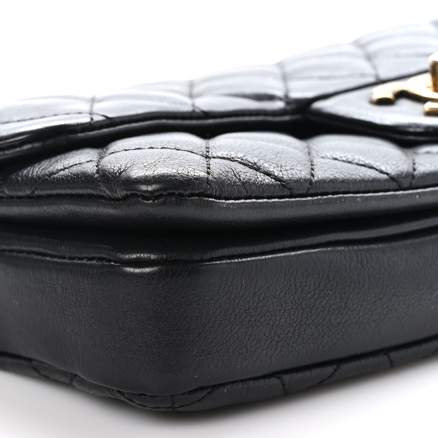 Calfskin Quilted Medium CC Crown Flap Black