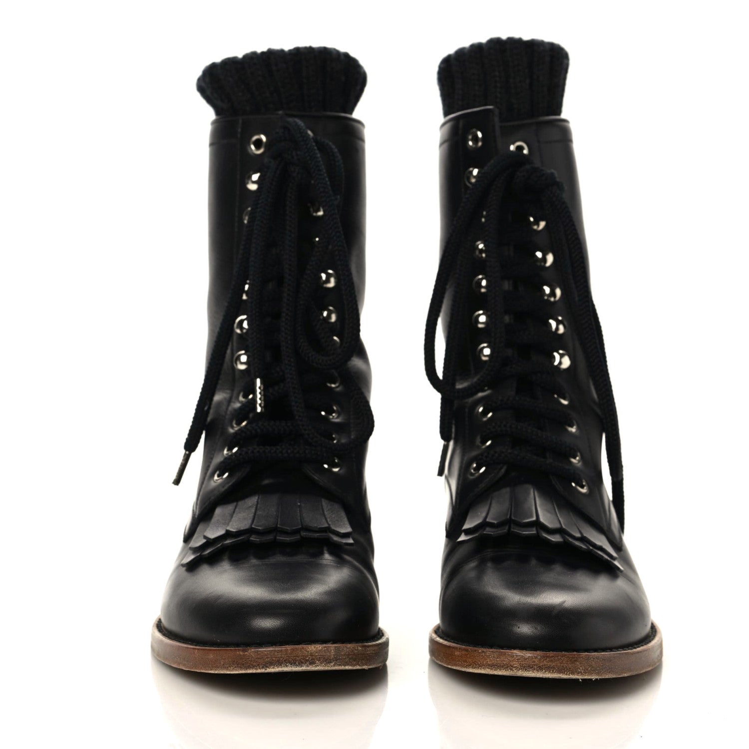 Chanel Calfskin Sock High CC Combat Boots 39.5 Black Dark Grey 2 of 10