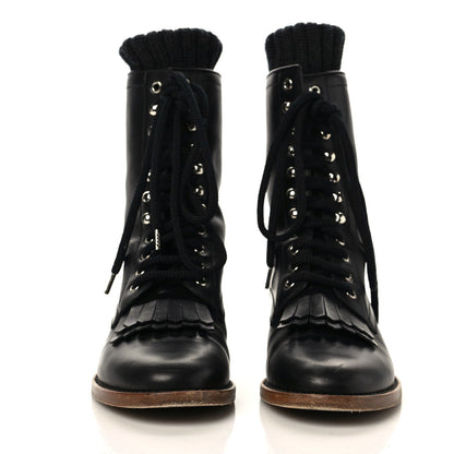 Chanel Calfskin Sock High CC Combat Boots 39.5 Black Dark Grey 2 of 10