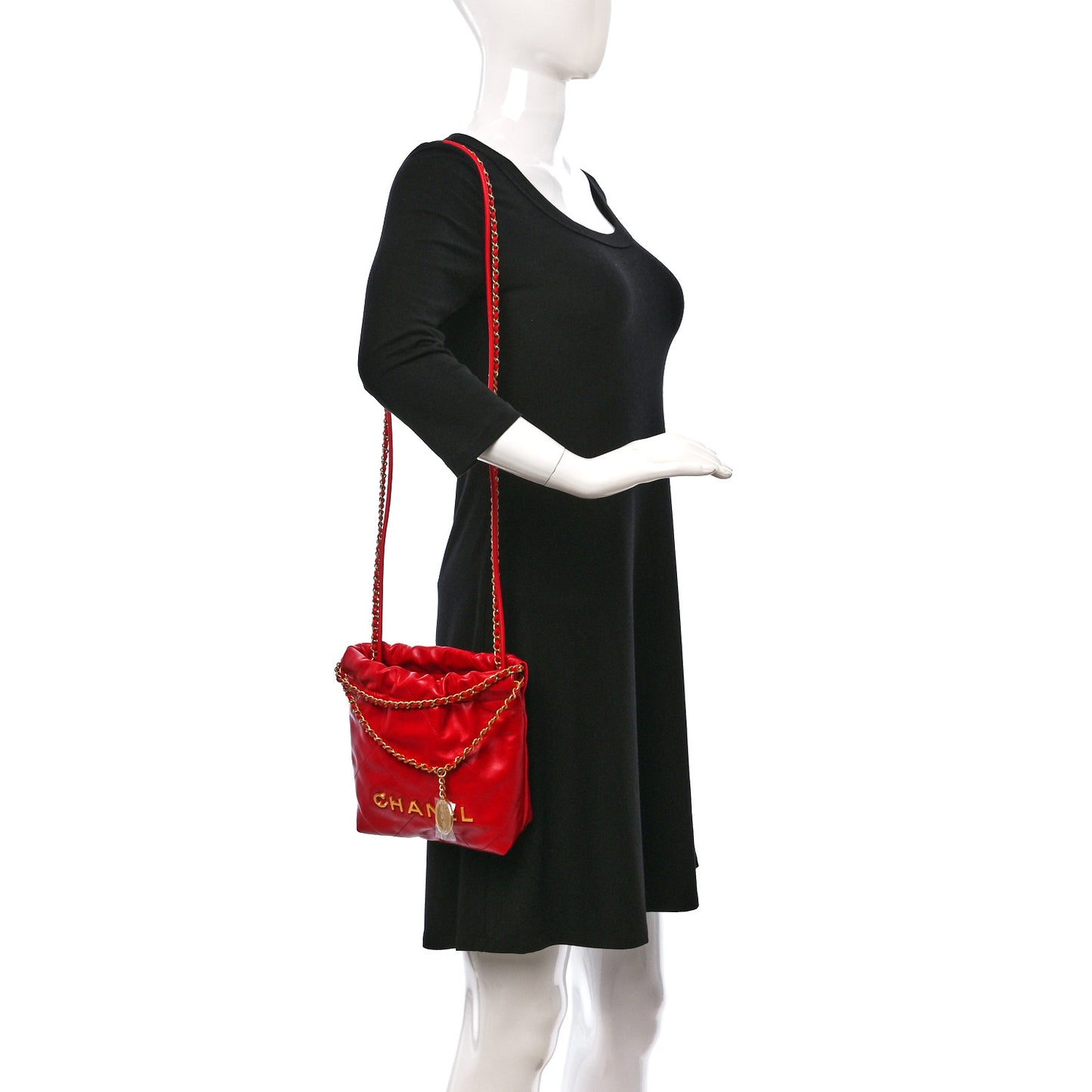 Shiny Calfskin Quilted Mini Chanel 22 Red