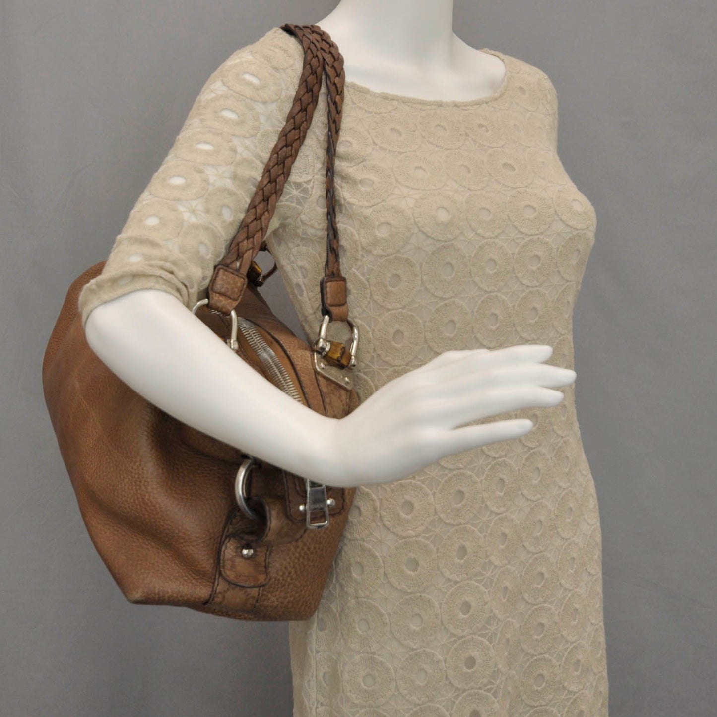 Leather Bamboo Bar Medium Shoulder Bag
