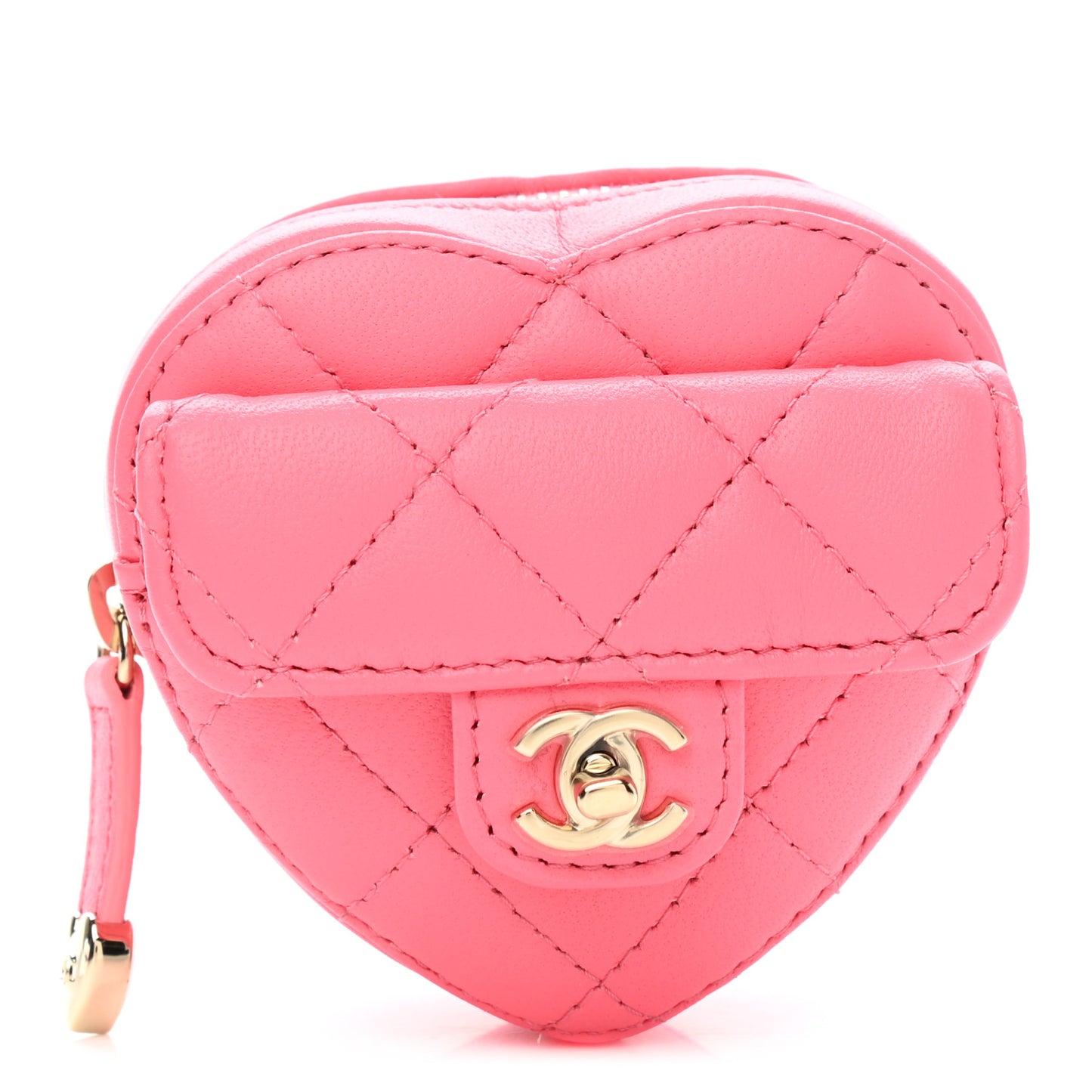Lambskin Quilted CC In Love Heart Zipped Arm Coin Purse Pink