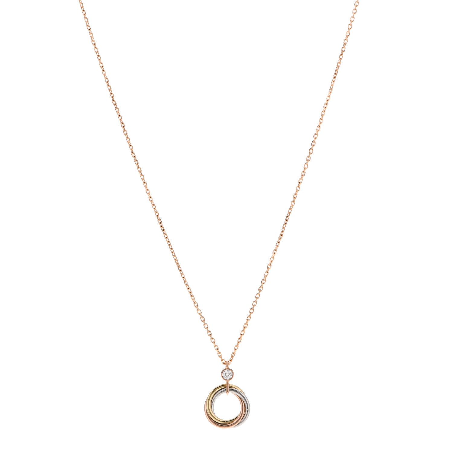 Cartier 18K Pink Yellow White Gold Diamond Trinity Pendant Necklace 1 of 5