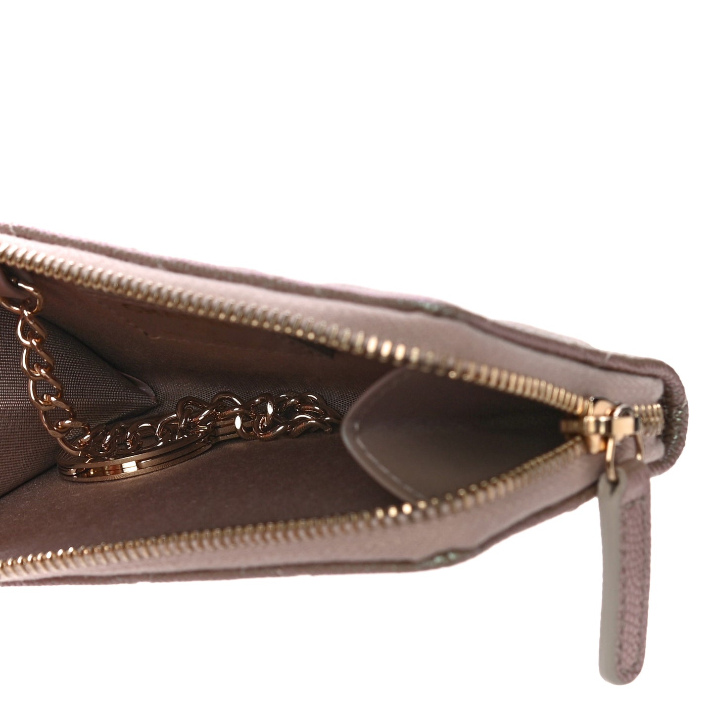 Iridescent Caviar Quilted Zipped Key Holder Case Beige