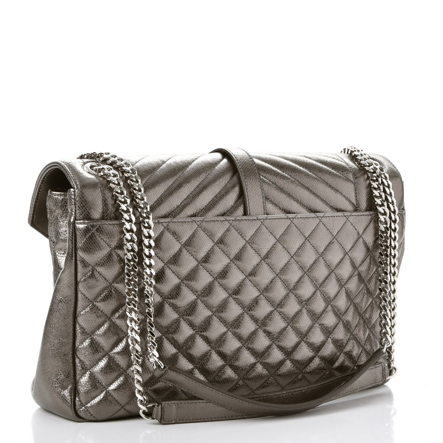 Metallic   Metallic Calfskin Mixed Matelasse Triquilt Large Monogram Envelope Satchel Graphite