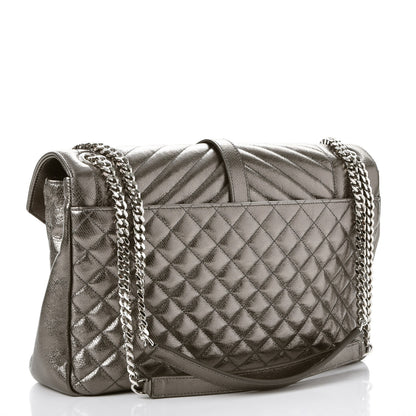Saint Laurent Metallic   Metallic Calfskin Mixed Matelasse Triquilt Large Monogram Envelope Satchel Graphite 4 of 9