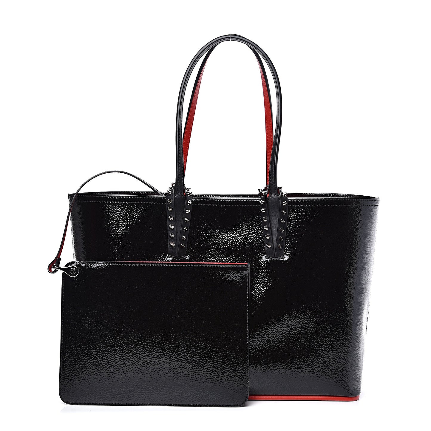 Patent Calfskin Spikes Small East West Cabata Tote Black