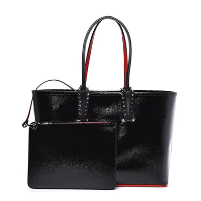 Christian Louboutin Patent Calfskin Spikes Small East West Cabata Tote Black 1 of 10