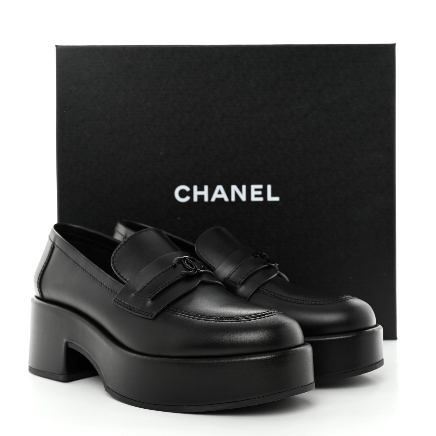 Chanel Calfskin CC Platform Loafers 38 Black 9 of 9