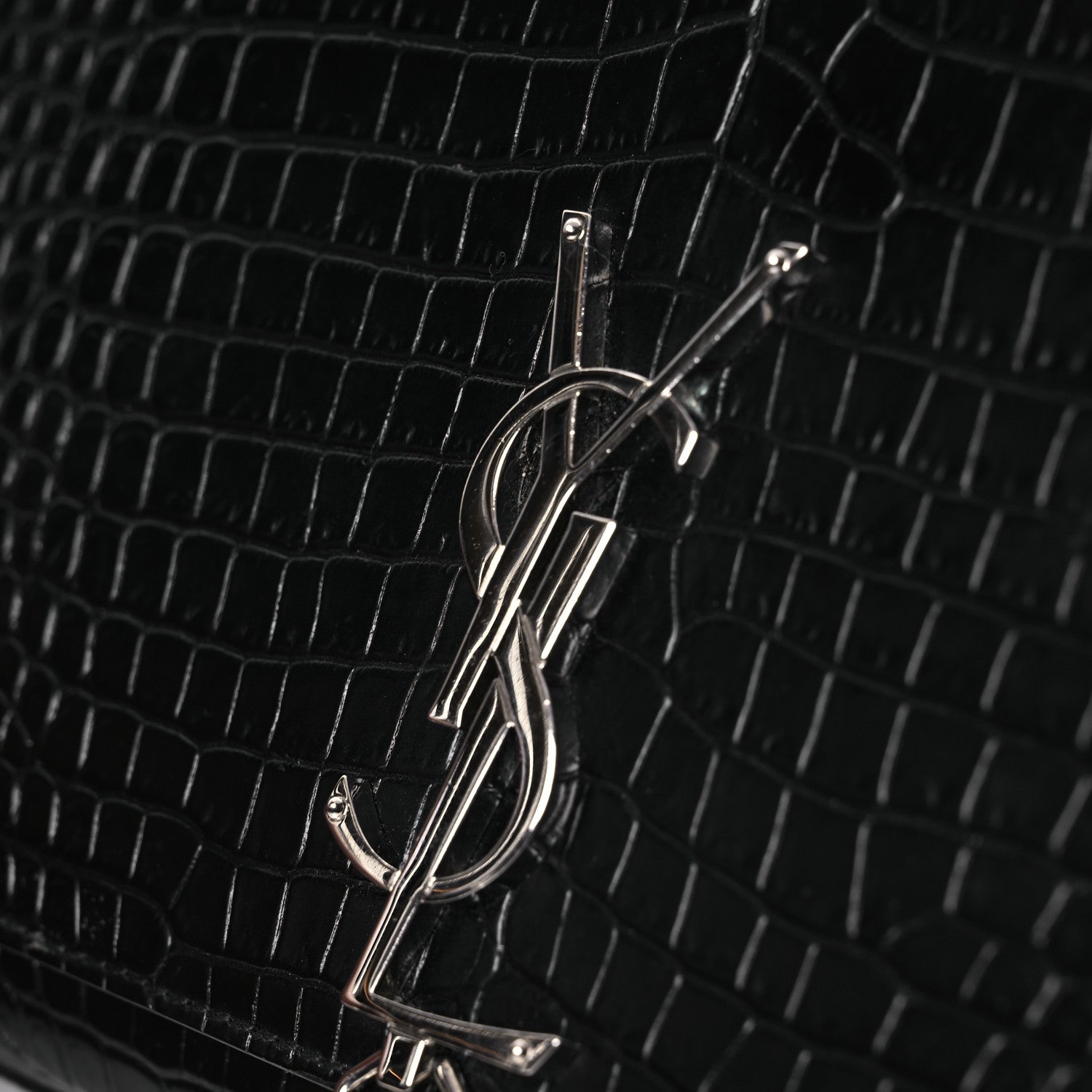 Saint Laurent Calfskin Crocodile Embossed Medium Classic Monogram Kate Tassel Satchel Black 12 of 13