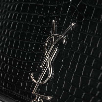 Saint Laurent Calfskin Crocodile Embossed Medium Classic Monogram Kate Tassel Satchel Black 12 of 13
