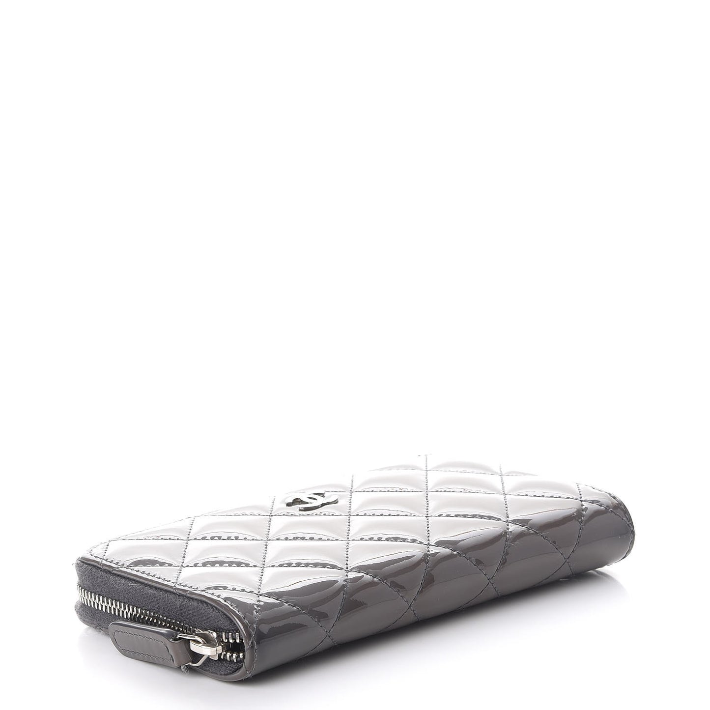 Patent Quilted Small Zip Around Wallet Grey