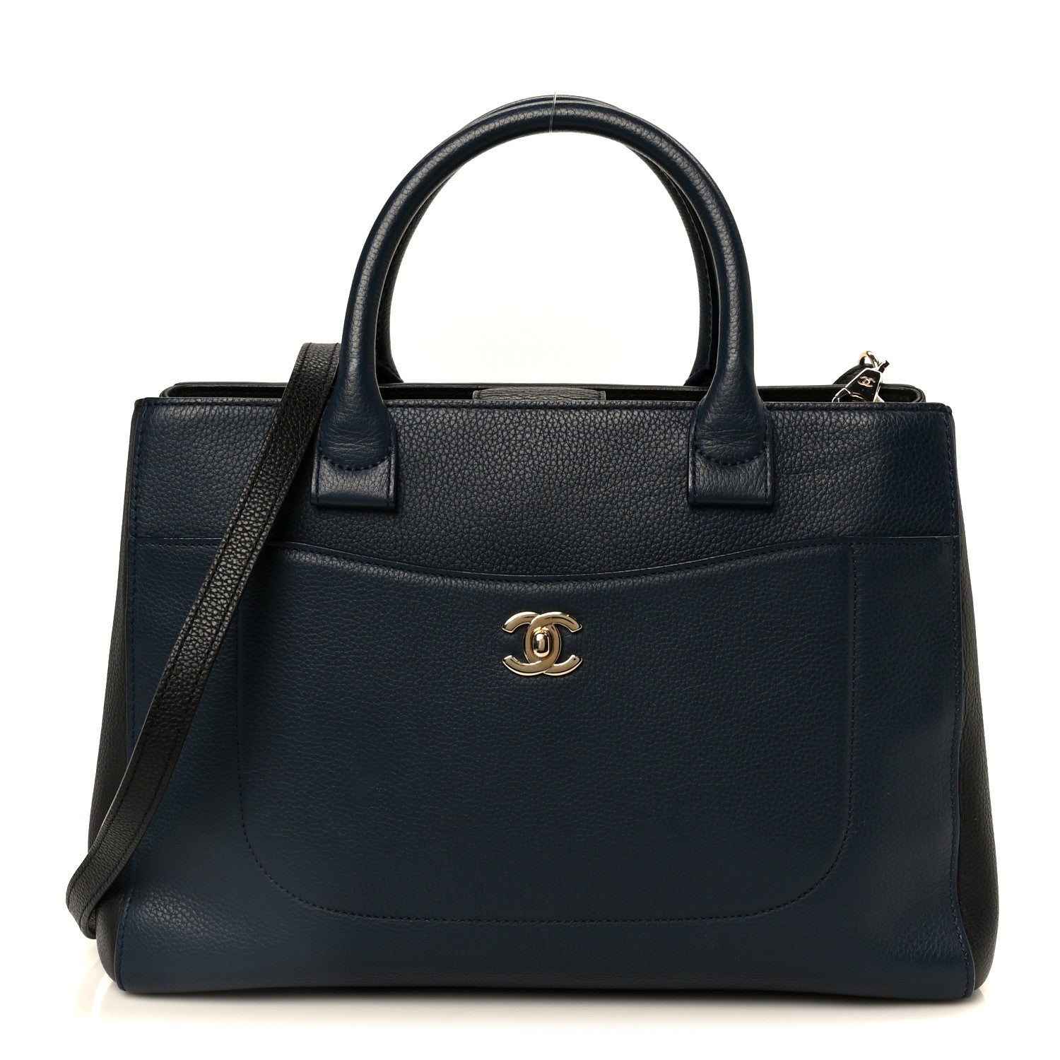 Chanel Grained Calfskin Small Neo Executive Shopper Tote Dark Blue Black 1 of 10