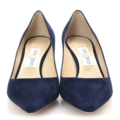 Jimmy Choo Suede Pointy Toe Romy 60 Pumps 38.5 Navy 3 of 9