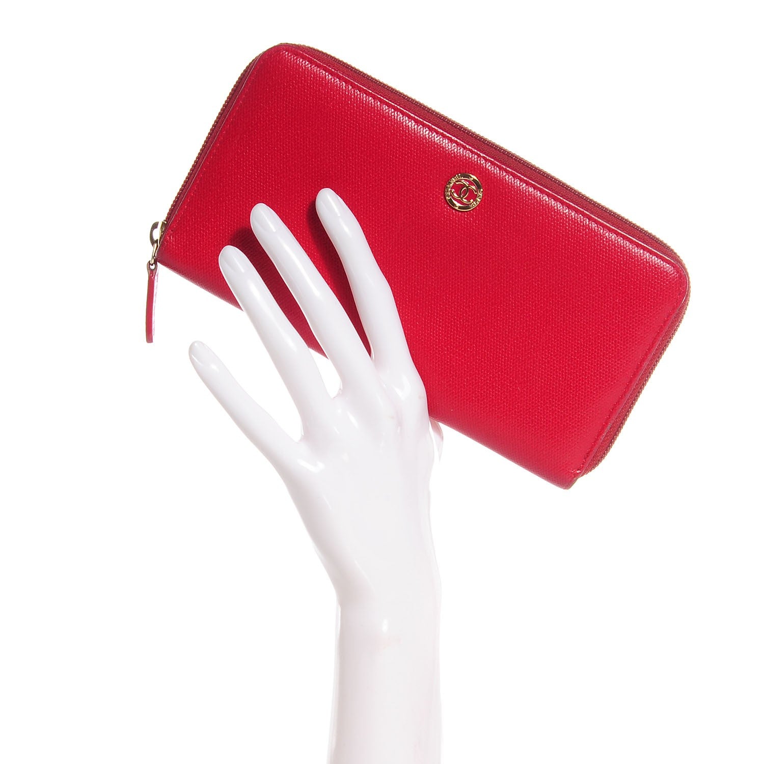 Chanel Textured Calfskin Zip Around Wallet Red 2 of 9