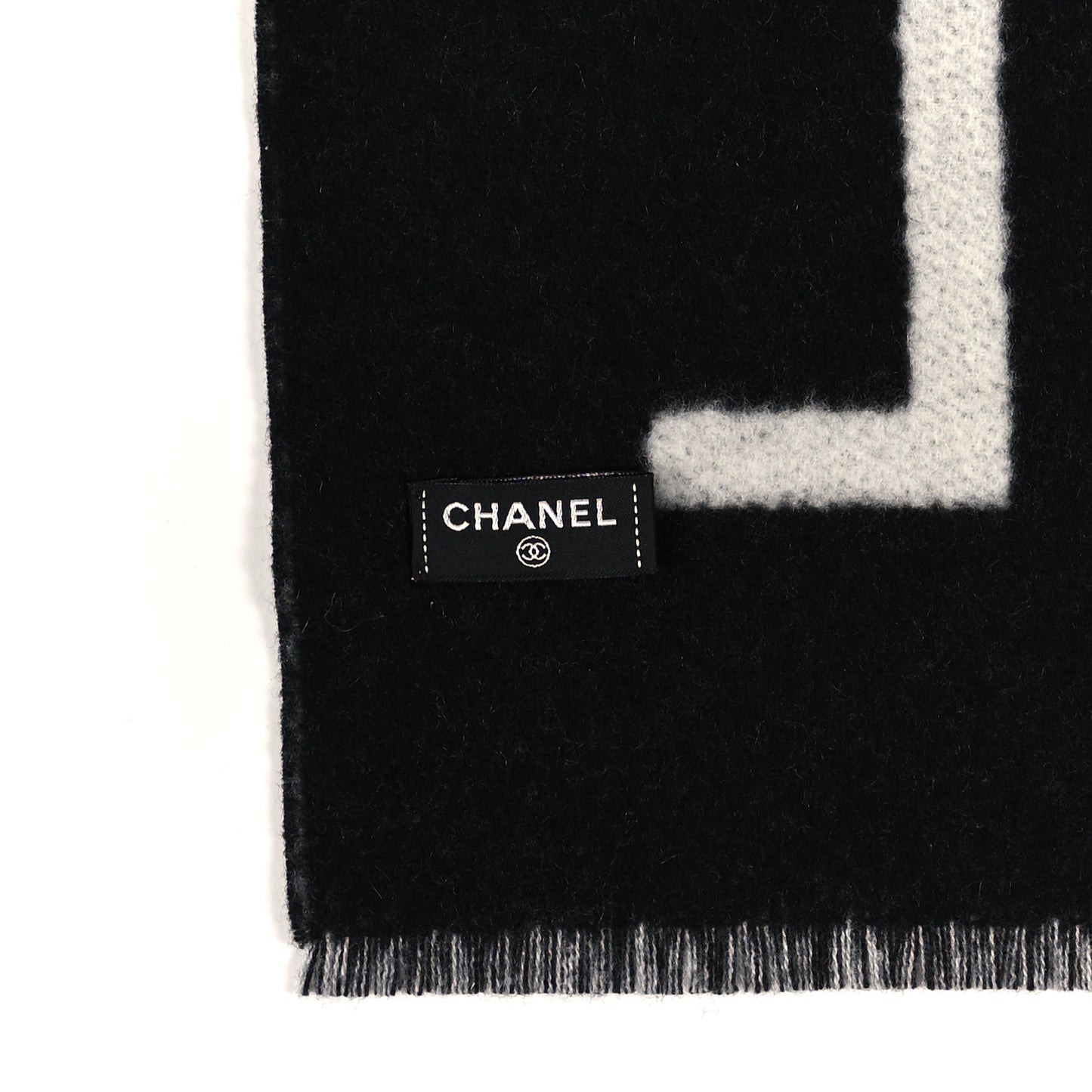 Cashmere CC Fringe Stole Black White