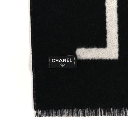 Chanel Cashmere CC Fringe Stole Black White 3 of 3