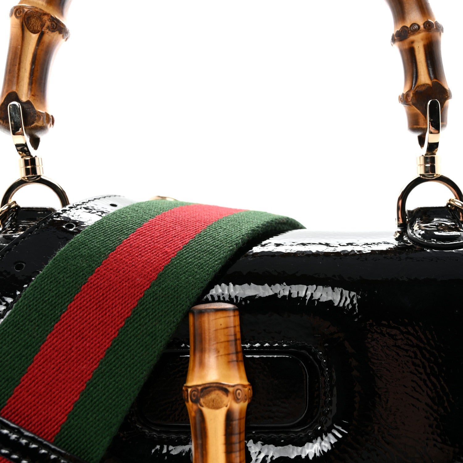 Gucci Skipper Calf Web Medium Bamboo 1947 Top Handle Bag Black 7 of 9