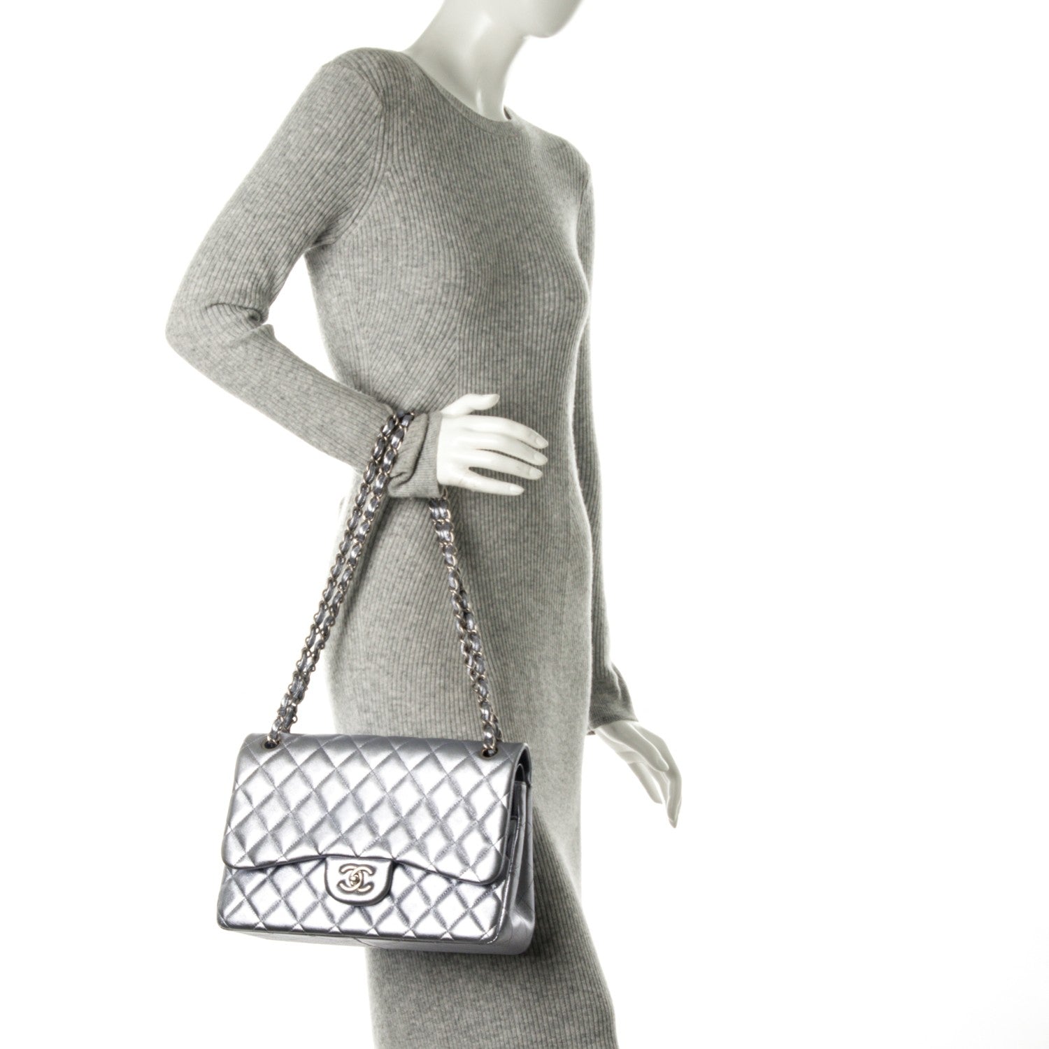 Chanel Metallic Lambskin Quilted Jumbo Double Flap Light Purple 2 of 9