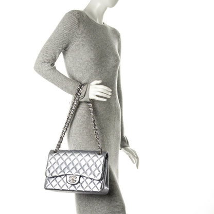 Chanel Metallic Lambskin Quilted Jumbo Double Flap Light Purple 2 of 9